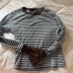 Striped Long Sleeve Top - Brown and White